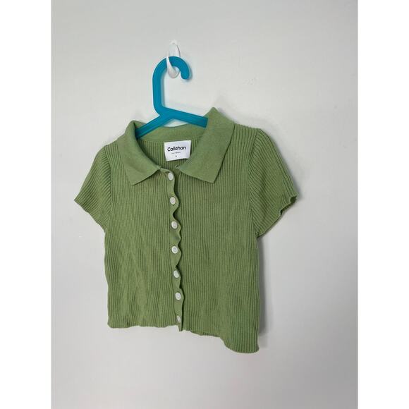 Callahan‎ Knitwear Two Piece Set Women S Ribbed Green Button Top Shorts - Picture 6 of 11